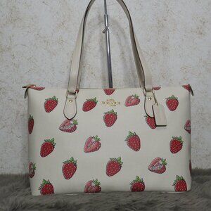 Coach Strawberry Print Gallery Tote (Chalk)